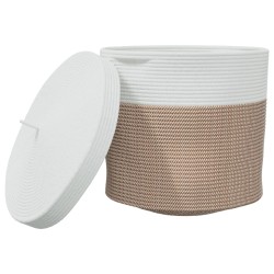 vidaXL Aufbewahrungskorb mit Deckel Braun & Weiß Ø40x35 cm Baumwolle