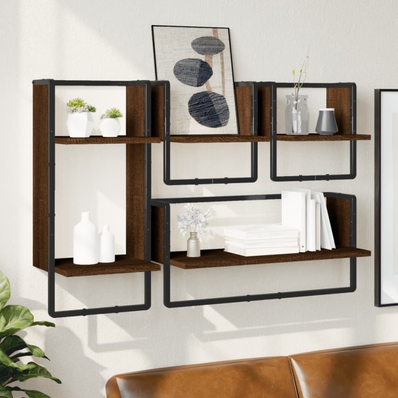 vidaXL 4-tlg. Wandregal-Set mit Stangen Braun Eichen-Optik vidaXL 4-tlg. Wandregal-Set mit Stangen Braun Eichen-Optik