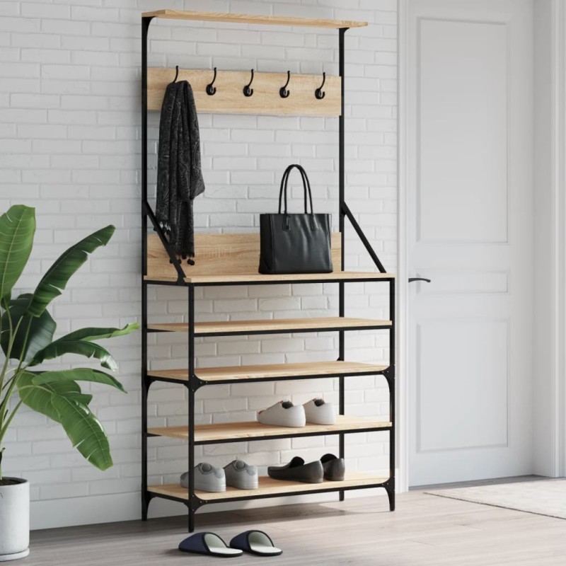 vidaXL Kleiderständer mit Schuhablage Sonoma-Eiche 90x34x184 cm vidaXL Kleiderständer mit Schuhablage Sonoma-Eiche 90x34x184 cm