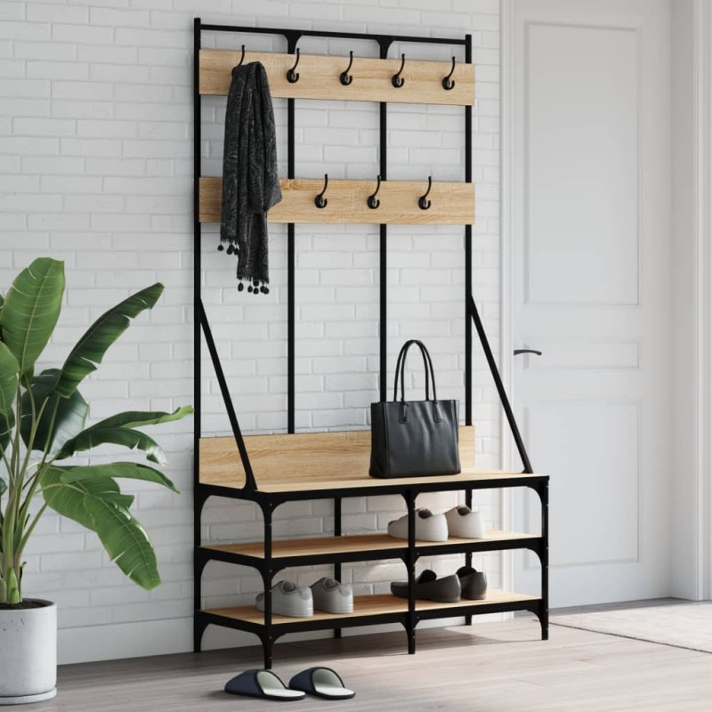 vidaXL Kleiderständer mit Schuhablage Sonoma-Eiche 100x40x184 cm vidaXL Kleiderständer mit Schuhablage Sonoma-Eiche 100x40x184 cm