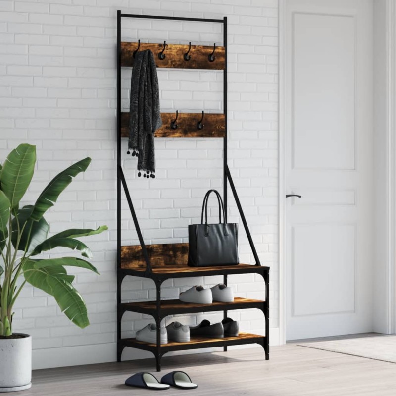 vidaXL Kleiderständer mit Schuhablage Räuchereiche 70x40x184 cm vidaXL Kleiderständer mit Schuhablage Räuchereiche 70x40x184 cm