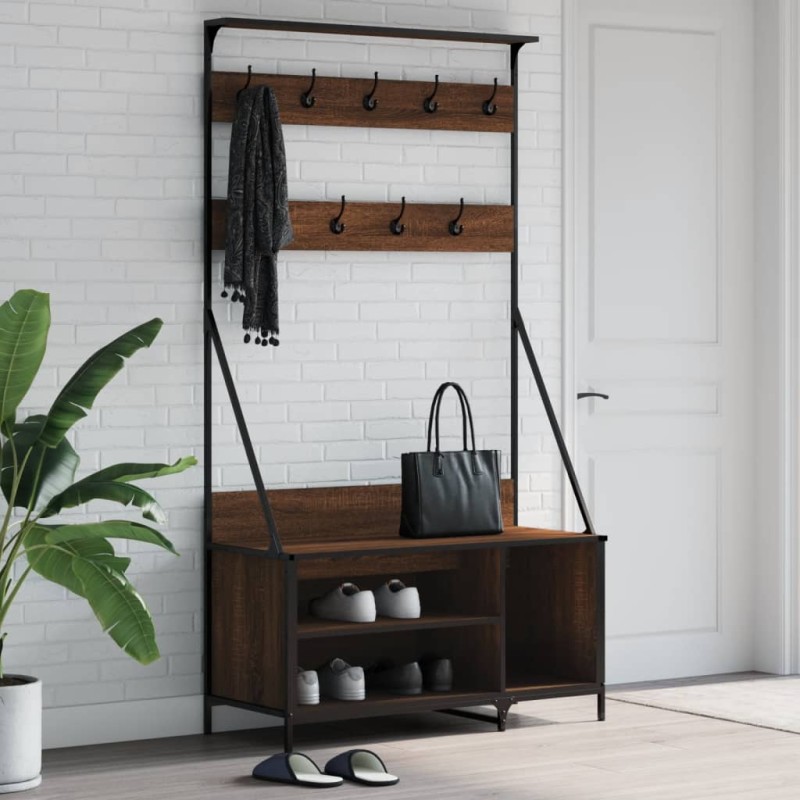 vidaXL Kleiderständer mit Schuhablage Braun Eichen-Optik 100x41x184 cm vidaXL Kleiderständer mit Schuhablage Braun Eichen-Optik 100x41x184 cm