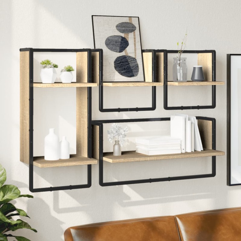 vidaXL 4-tlg. Wandregal-Set mit Stangen Sonoma-Eiche Holzwerkstoff vidaXL 4-tlg. Wandregal-Set mit Stangen Sonoma-Eiche Holzwerkstoff