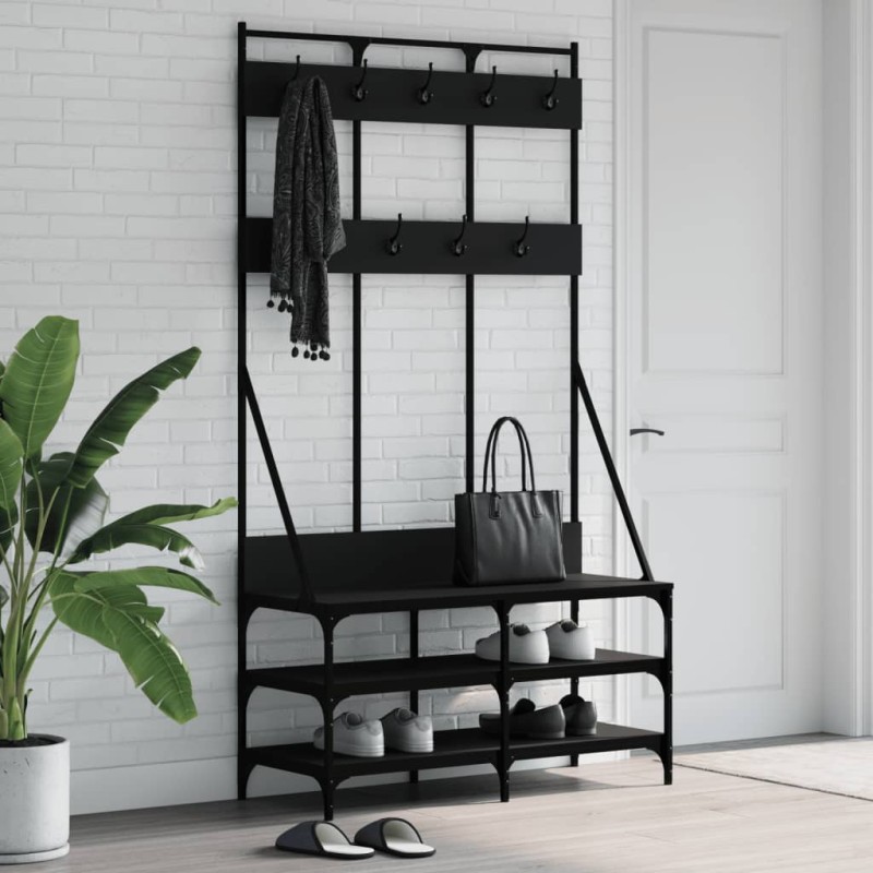 vidaXL Kleiderständer mit Schuhablage Schwarz 100x40x184 cm vidaXL Kleiderständer mit Schuhablage Schwarz 100x40x184 cm