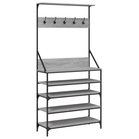 vidaXL Kleiderständer mit Schuhablage Grau Sonoma 90x34x184 cm