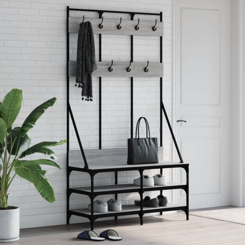 vidaXL Kleiderständer mit Schuhablage Grau Sonoma 100x40x184 cm vidaXL Kleiderständer mit Schuhablage Grau Sonoma 100x40x184 cm