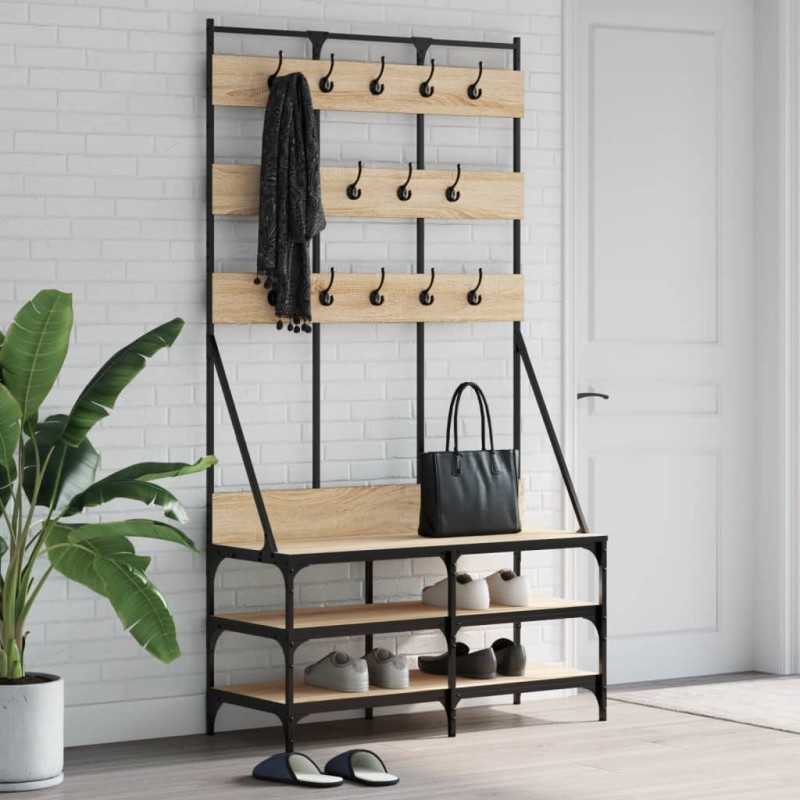 vidaXL Kleiderständer mit Schuhablage Sonoma-Eiche 100x40x184 cm vidaXL Kleiderständer mit Schuhablage Sonoma-Eiche 100x40x184 cm