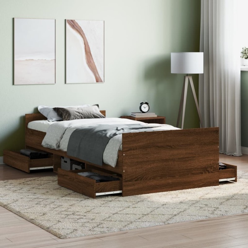 vidaXL Bettgestell mit Kopf- und Fußteil Braun Eichen-Optik 90x190 cm vidaXL Bettgestell mit Kopf- und Fußteil Braun Eichen-Optik 90x190 cm