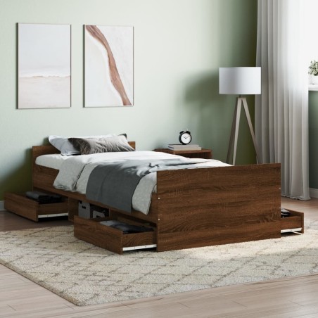 vidaXL Bettgestell mit Kopf- und Fußteil Braun Eichen-Optik 90x190 cm