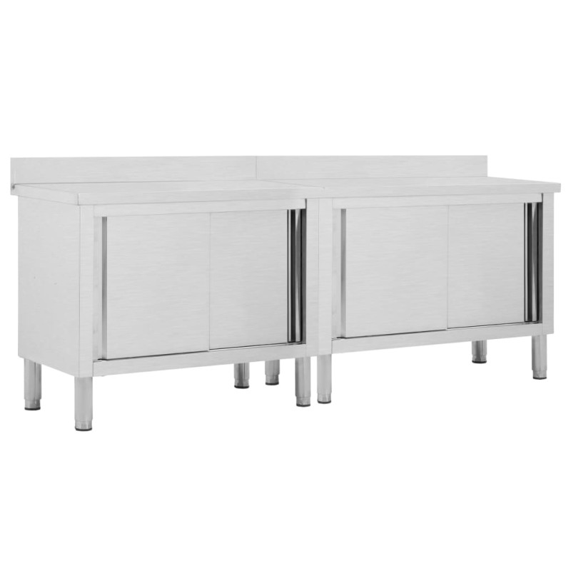 Arbeitsschränke mit Schiebetüren 2 Stk. 240x50x(95-97) cm Edelstahl Arbeitsschränke mit Schiebetüren 2 Stk. 240x50x(95-97) cm Edelstahl