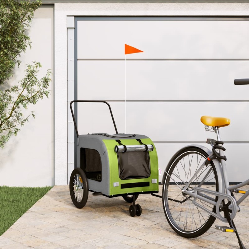 vidaXL Fahrradanhänger Hunde Grün und Grau Oxford-Gewebe und Eisen vidaXL Fahrradanhänger Hunde Grün und Grau Oxford-Gewebe und Eisen