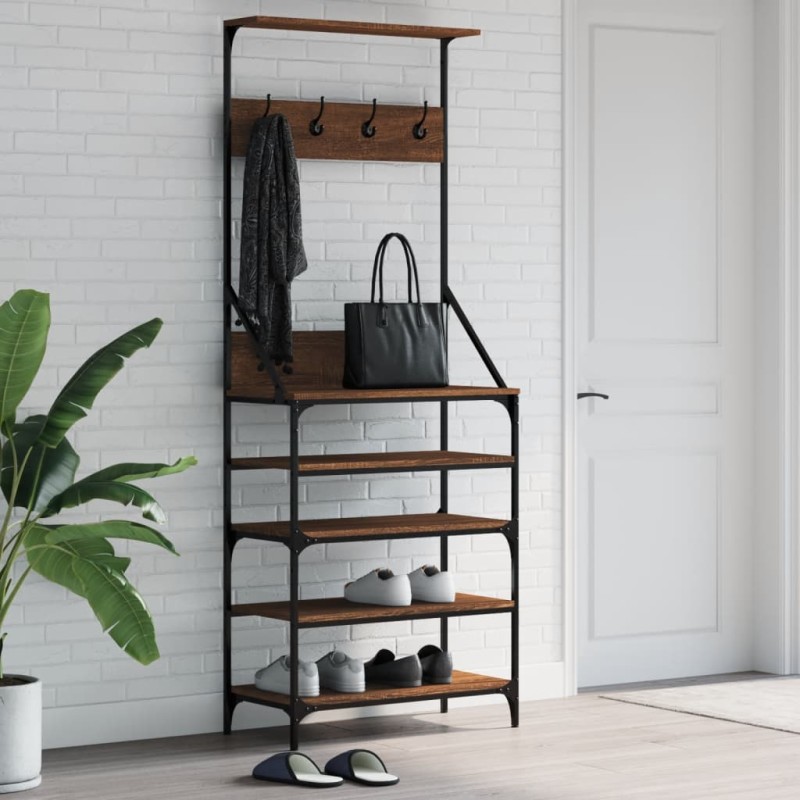 vidaXL Kleiderständer mit Schuhablage Braun Eiche-Optik 70x34x184 cm vidaXL Kleiderständer mit Schuhablage Braun Eiche-Optik 70x34x184 cm