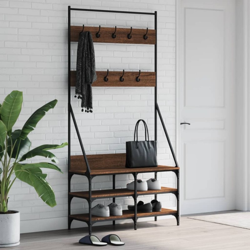 vidaXL Kleiderständer mit Schuhablage Braun Eiche-Optik 90x34x184 cm vidaXL Kleiderständer mit Schuhablage Braun Eiche-Optik 90x34x184 cm