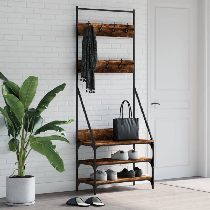 vidaXL Kleiderständer mit Schuhablage Räuchereiche 72x34x184 cm vidaXL Kleiderständer mit Schuhablage Räuchereiche 72x34x184 cm