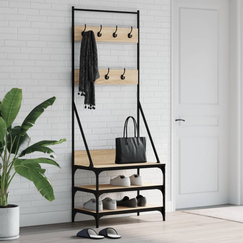 vidaXL Kleiderständer mit Schuhablage Sonoma-Eiche 70x40x184 cm vidaXL Kleiderständer mit Schuhablage Sonoma-Eiche 70x40x184 cm