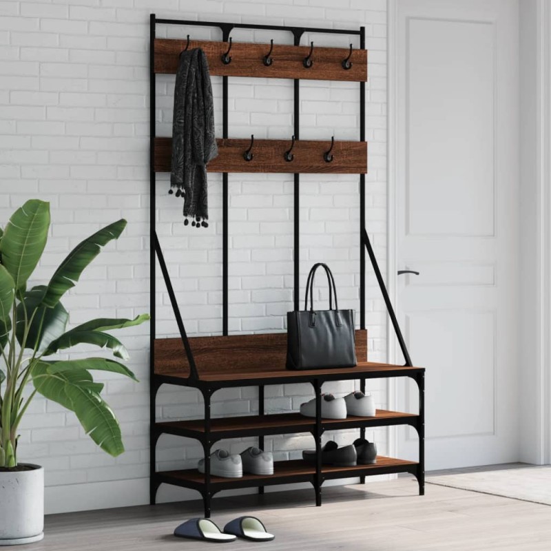 vidaXL Kleiderständer mit Schuhablage Braun Eichen-Optik 100x40x184 cm vidaXL Kleiderständer mit Schuhablage Braun Eichen-Optik 100x40x184 cm
