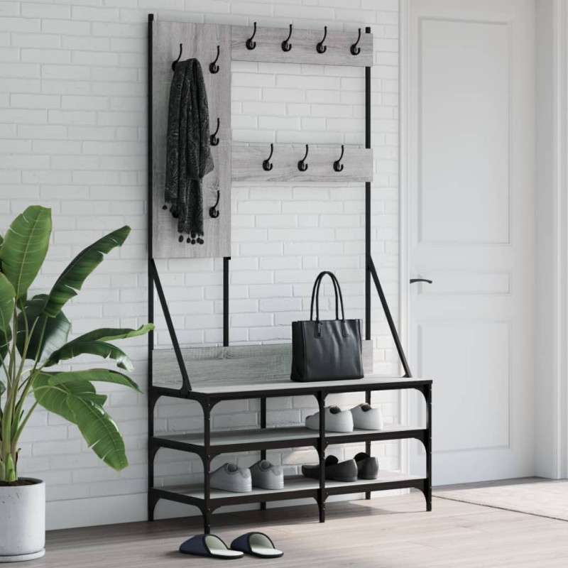 vidaXL Kleiderständer mit Schuhablage Grau Sonoma 100x40x184 cm vidaXL Kleiderständer mit Schuhablage Grau Sonoma 100x40x184 cm