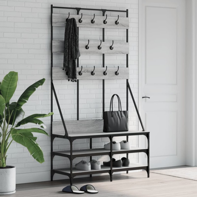 vidaXL Kleiderständer mit Schuhablage Grau Sonoma 100x40x184 cm vidaXL Kleiderständer mit Schuhablage Grau Sonoma 100x40x184 cm