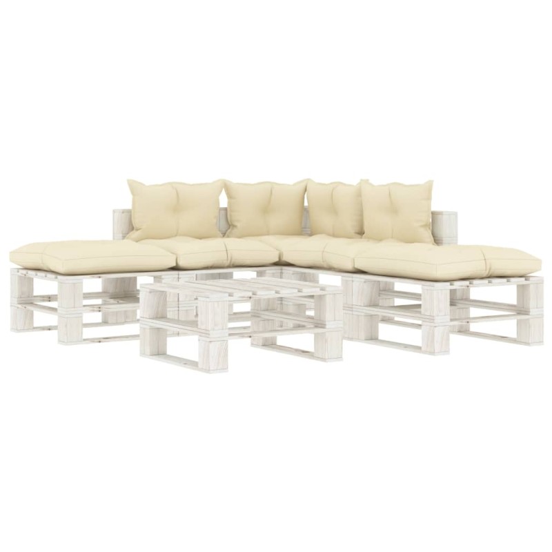 vidaXL 6-tlg. Garten-Lounge-Set Paletten mit Kissen in Creme Holz vidaXL 6-tlg. Garten-Lounge-Set Paletten mit Kissen in Creme Holz