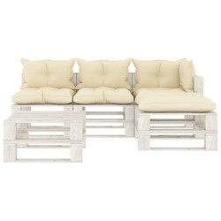 vidaXL 5-tlg. Garten-Lounge-Set Paletten mit Kissen in Creme Holz