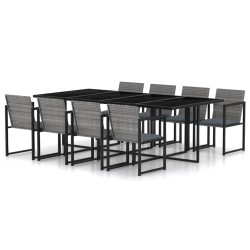 vidaXL 9-tlg. Garten-Essgruppe mit Kissen Poly Rattan Grau