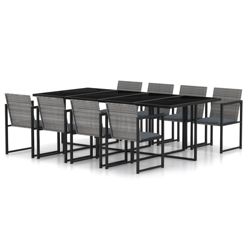 vidaXL 9-tlg. Garten-Essgruppe mit Kissen Poly Rattan Grau vidaXL 9-tlg. Garten-Essgruppe mit Kissen Poly Rattan Grau