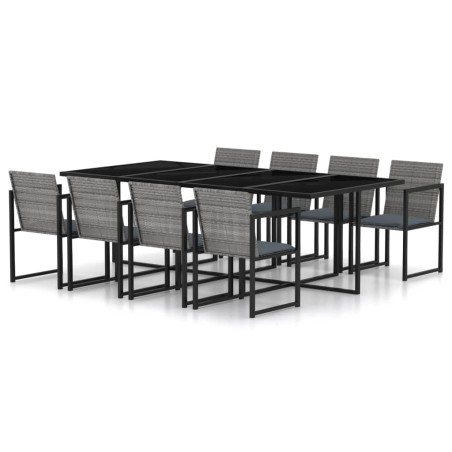 vidaXL 9-tlg. Garten-Essgruppe mit Kissen Poly Rattan Grau