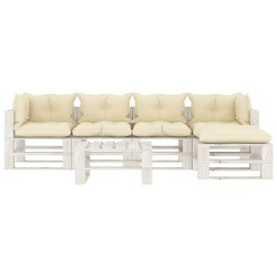vidaXL 6-tlg. Garten-Lounge-Set Paletten mit Kissen in Creme Holz