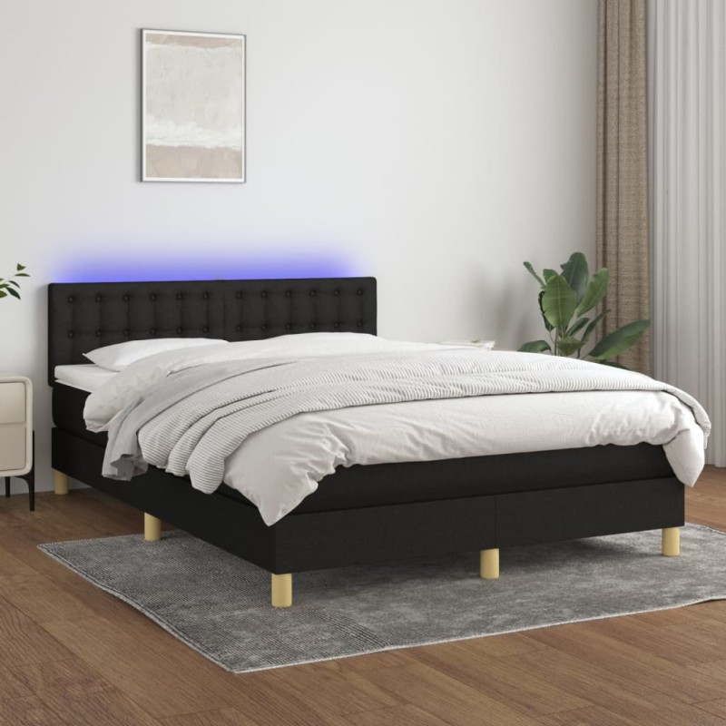 vidaXL Boxspringbett mit Matratze & LED Schwarz 140x190 cm Stoff vidaXL Boxspringbett mit Matratze & LED Schwarz 140x190 cm Stoff
