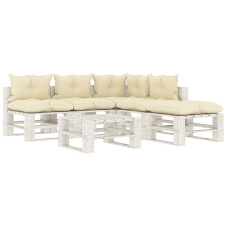 vidaXL 6-tlg. Garten-Lounge-Set Paletten mit Kissen in Creme Holz