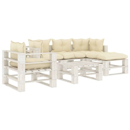 vidaXL 6-tlg. Garten-Lounge-Set Paletten mit Kissen in Creme Holz
