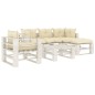 vidaXL 6-tlg. Garten-Lounge-Set Paletten mit Kissen in Creme Holz vidaXL 6-tlg. Garten-Lounge-Set Paletten mit Kissen in Creme Holz