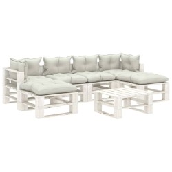 vidaXL 7-tlg. Paletten-Lounge-Set mit Kissen in Beige Holz