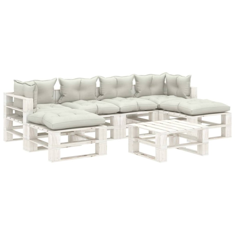 vidaXL 7-tlg. Paletten-Lounge-Set mit Kissen in Beige Holz vidaXL 7-tlg. Paletten-Lounge-Set mit Kissen in Beige Holz