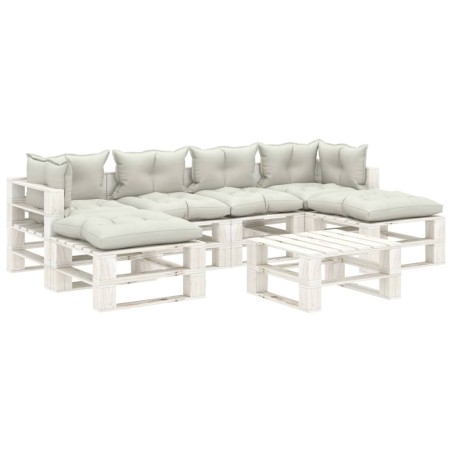 vidaXL 7-tlg. Paletten-Lounge-Set mit Kissen in Beige Holz