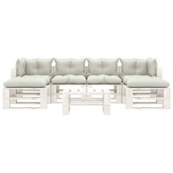 vidaXL 7-tlg. Paletten-Lounge-Set mit Kissen in Beige Holz