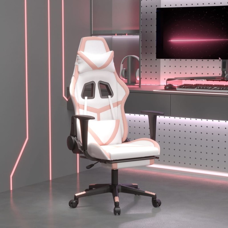 vidaXL Gaming-Stuhl mit Massage & Fußstütze Weiß & Rosa Kunstleder vidaXL Gaming-Stuhl mit Massage & Fußstütze Weiß & Rosa Kunstleder
