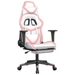 vidaXL Gaming-Stuhl mit Massage & Fußstütze Weiß & Rosa Kunstleder