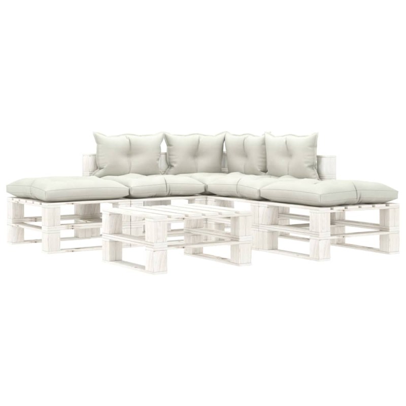 vidaXL 6-tlg. Garten-Lounge-Set Paletten mit Kissen in Beige Holz vidaXL 6-tlg. Garten-Lounge-Set Paletten mit Kissen in Beige Holz