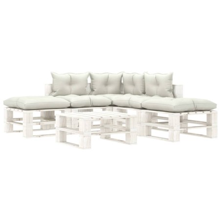 vidaXL 6-tlg. Garten-Lounge-Set Paletten mit Kissen in Beige Holz