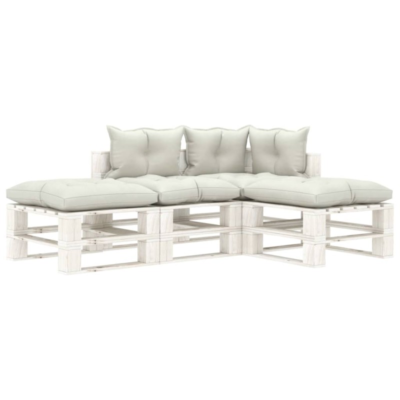 vidaXL 4-tlg. Garten-Lounge-Set Paletten mit Kissen in Beige Holz vidaXL 4-tlg. Garten-Lounge-Set Paletten mit Kissen in Beige Holz