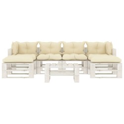 vidaXL 7-tlg. Garten-Lounge-Set Paletten mit Kissen in Creme Holz