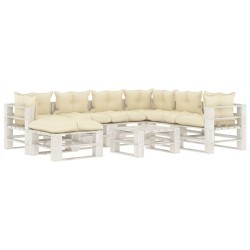 vidaXL 8-tlg. Garten-Lounge-Set Paletten mit Kissen in Creme Holz