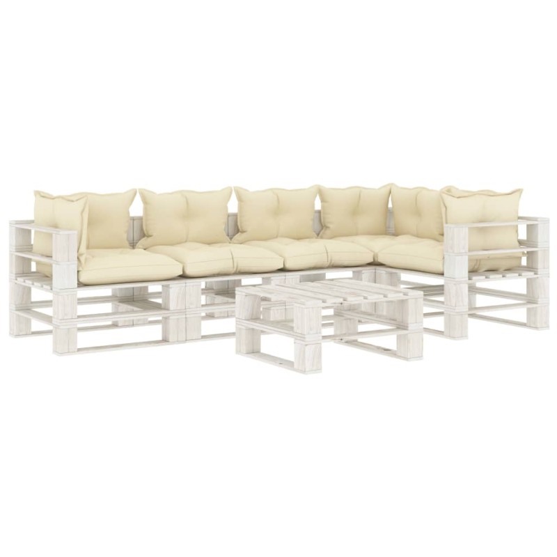 vidaXL 6-tlg. Garten-Lounge-Set Paletten mit Kissen in Creme Holz vidaXL 6-tlg. Garten-Lounge-Set Paletten mit Kissen in Creme Holz