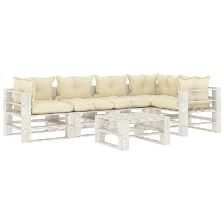 vidaXL 6-tlg. Garten-Lounge-Set Paletten mit Kissen in Creme Holz
