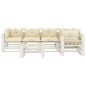 vidaXL 6-tlg. Garten-Lounge-Set Paletten mit Kissen in Creme Holz vidaXL 6-tlg. Garten-Lounge-Set Paletten mit Kissen in Creme Holz