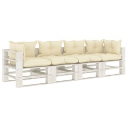 vidaXL Garten-Palettensofa 4-Sitzer mit Kissen in Creme Holz