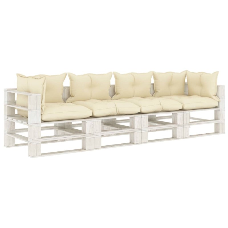 vidaXL Garten-Palettensofa 4-Sitzer mit Kissen in Creme Holz vidaXL Garten-Palettensofa 4-Sitzer mit Kissen in Creme Holz