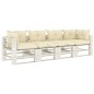 vidaXL Garten-Palettensofa 4-Sitzer mit Kissen in Creme Holz vidaXL Garten-Palettensofa 4-Sitzer mit Kissen in Creme Holz