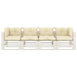 vidaXL Garten-Palettensofa 4-Sitzer mit Kissen in Creme Holz